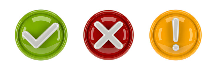 Obraz premium Three colorful approval icons isolated on transparent background