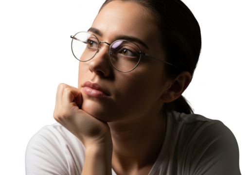Young woman wearing glasses, isolated on transparent background