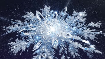 Crystal Snowflake Grows Outward in Abstract Winter Animation