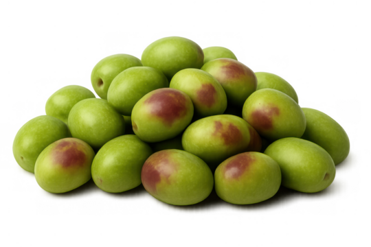 Fresh green jujube fruits forming a heap, displaying their natural red blush. Healthy, raw, and organic food, ready for snacking