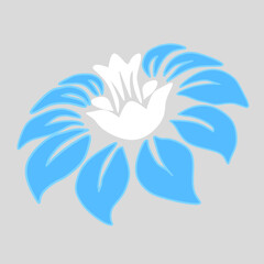 illustration of blooming blue flower on gray background for graphic design, blooming flower icon