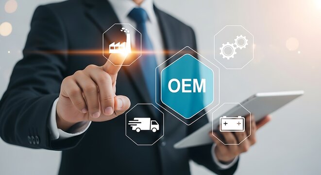 Business professional interacting with digital interface