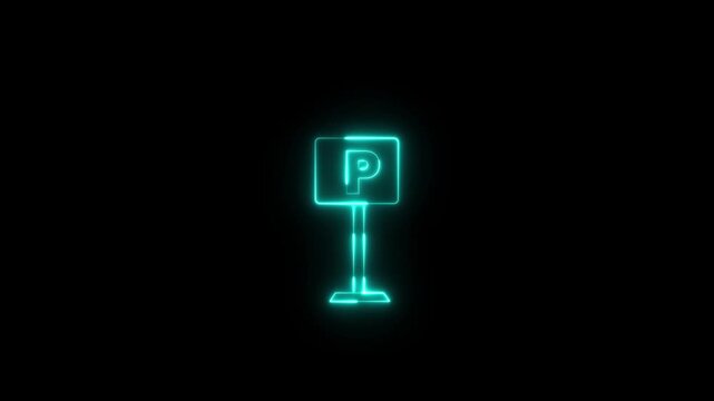 Neon Parking signs isolated. Map parking pointer. Car parking icon. Parking space.
