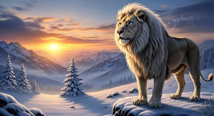 lion in the snow