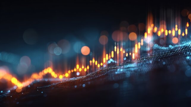 Dynamic chart displaying financial data trends with colorful lights and digital effects for modern analysis.