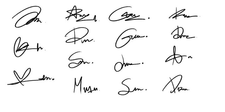 Set of Dummy Autographs. Handwritten Ink Signatures Isolated 2