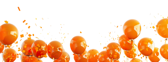 Orange balloons bunch on floor isolated PNG cutout, transparent background. Copy space, balloon, festive, celebration, party, birthday graphic element