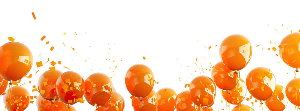 Orange balloons bunch on floor isolated PNG cutout, transparent background. Copy space, balloon, festive, celebration, party, birthday graphic element