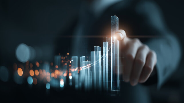 Interactive augmented reality display showing business performance metrics - Powered by Adobe