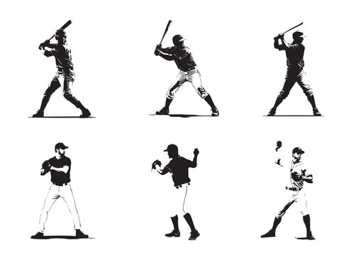 Baseball Player Silhouettes - Dynamic Action Collection