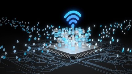 Internet Chip Network 3D Animation can be used in data transmission visuals, digital communication systems, IoT concepts, and global connectivity design - Powered by Adobe
