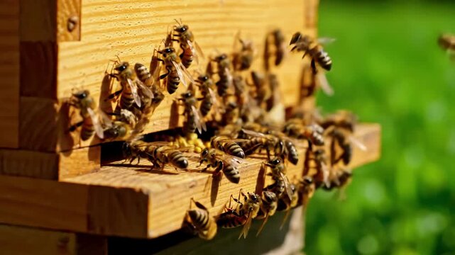 Green Screen custer of bees hardworking honeybee swarm in apiary honeybees fly on background honey bee hive with natural pollen and propolis beekeeping apiarist concept flying scene 2 distortion