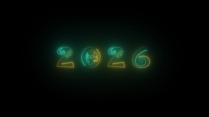 2026 neon glowing happy new year background. Happy New Year 2026 Celebration.