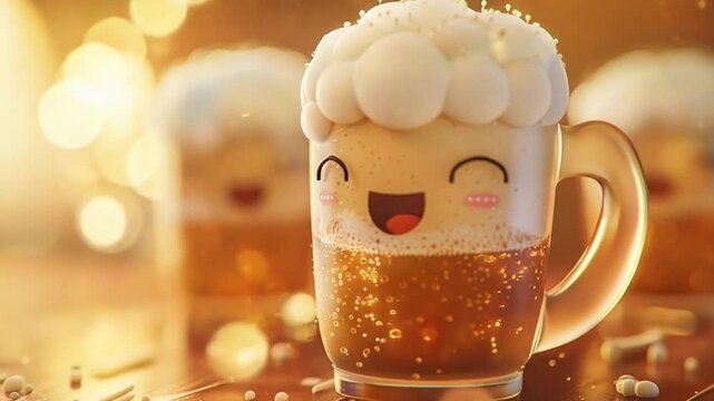 3d cute root beer mug character frothy foam Videos