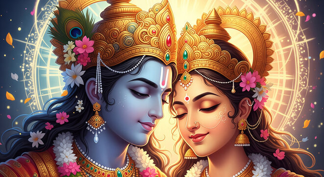 Radiant Devotion: A Warm Portrait of Krishna and Radha