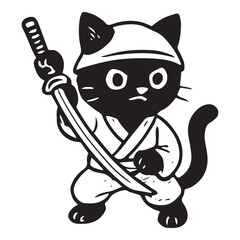 Ninja Cat Carrying Sword Vector Character