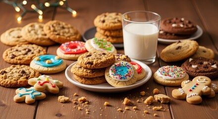 National cookie day celebration with assorted cookies and milk for festive holiday enjoyment