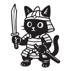 Battle Ready Samurai Cat Vector Art