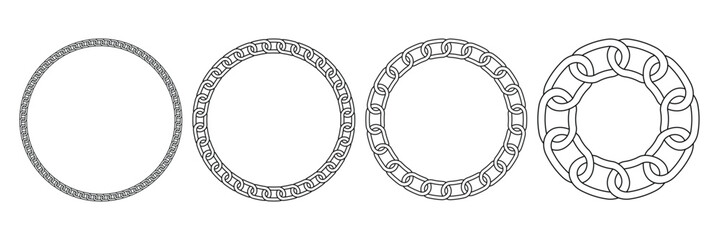 Round chain frame vector, Circle shape chain border. Black contour of the metal chain. 