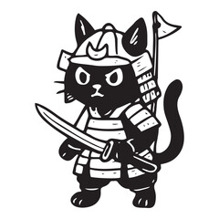 Samurai Cat with Armor & Sword Vector