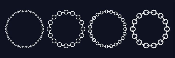 Seamless circle silver chain. Circular Chain Frames. Circle border chains silhouette. Metal chain vector.