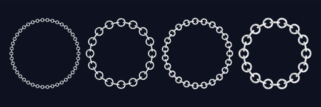Seamless circle silver chain. Circular Chain Frames. Circle border chains silhouette. Metal chain vector.