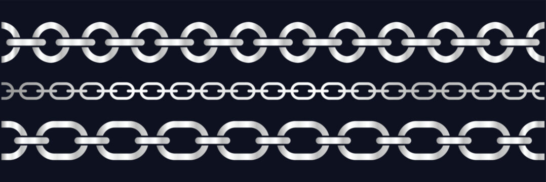 Seamless silver chain. Metal Chain Line Collection. Realistic seamless silver metal chain links. Vector illustrator