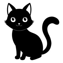 Cute black cat sitting with big eyes silhouette