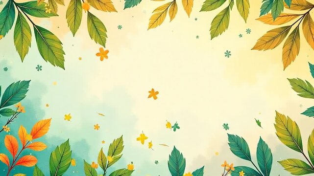 Elegant watercolor foliage animation with falling leaves and soft light, perfect for seasonal promotions or nature-themed greetings
