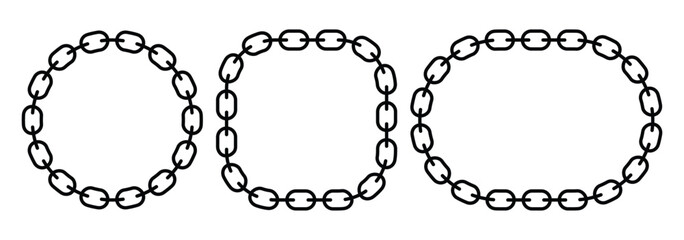 Round chain frame vector, Circle shape chain border. Black contour of the metal chain. 