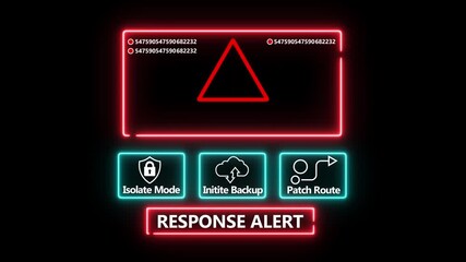 Alert, warning response notification on digital interface in data center server room with isolate node initiate backup patch route options.computer hacking attack warning message .4k video - Powered by Adobe