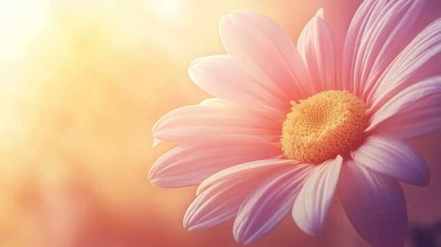 Closeup of a pink daisy in warm light