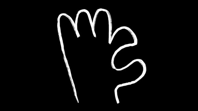 Animated Hand Drawn OK Gesture, White Scribble A-OK Hand Sign on Black Background. Doodle and Sketchy Style, Success, Approval, Agreement, Excellent, Communication, Body Language