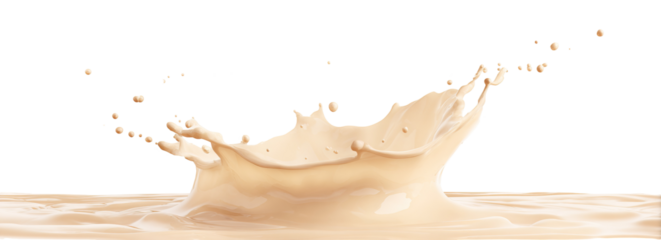 Pale light creamy liquid drop splash isolated PNG cutout, transparent background. Dynamic milky pastel color spill presentation