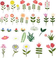 A set of illustrations with colorful flowers