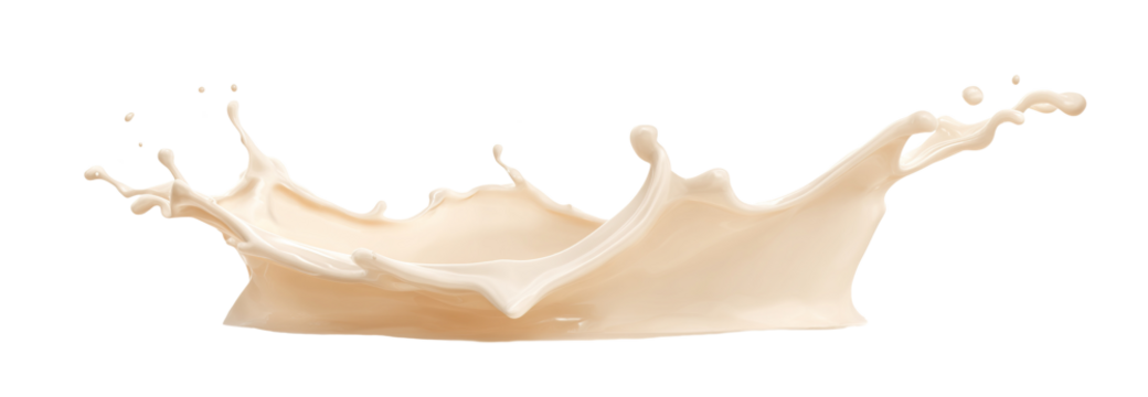 Pale light yellow creamy liquid drop splash isolated PNG cutout, transparent background. Dynamic milky pastel color spill presentation