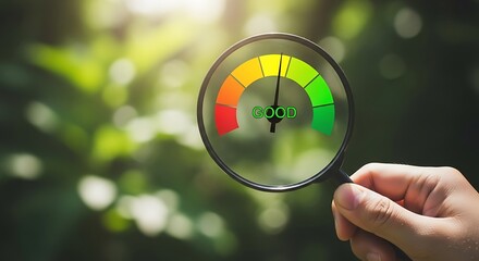 Magnifying glass over good indicator gauge meter