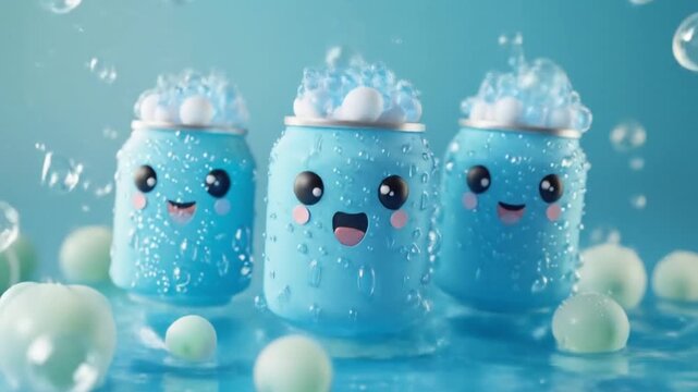 3d cute sparkling water can character bubbles Videos