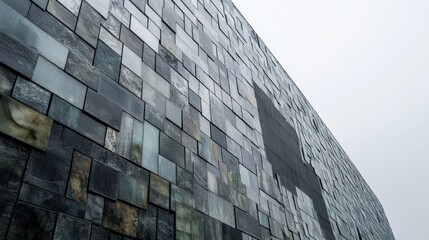 Wang Shu's Ningbo Museum of Recycled History Tiles: Ningbo Museum, Wang Shu's design, its facade of recycled tiles now appearing as a mosaic of shimmering, historical memories captured in glass-like