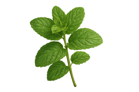Fresh green mint sprig, a culinary herb with aromatic leaves, adding flavor to food, drinks and cocktails, transparent background