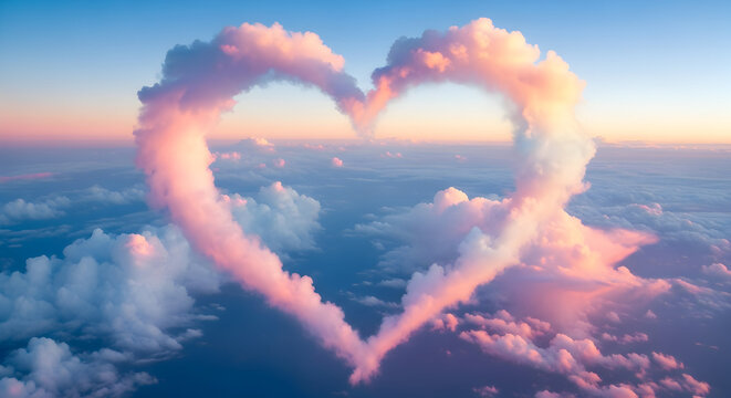 Heart Shaped Cloud Formation at Sunset Symbolizing Love and Affection Viewed from Above - Powered by Adobe