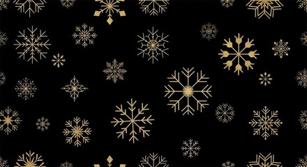Black and gold Christmas pattern, minimalist geometric snowflake motifs