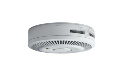 Side view of smoke detector showing sensor vents background isolated on a Transparent background, PNG file.