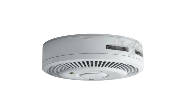 Side view of smoke detector showing sensor vents background isolated on a Transparent background, PNG file.
