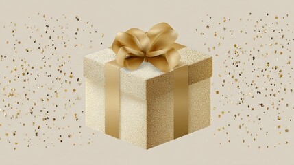 Gold Glitter Gift Box with Beige Background