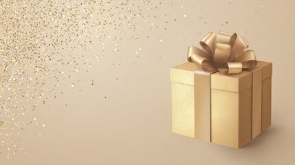 Gold Glitter Gift Box with Beige Background
