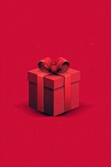 Red Gift Box with Ribbon and Bow on Red Background