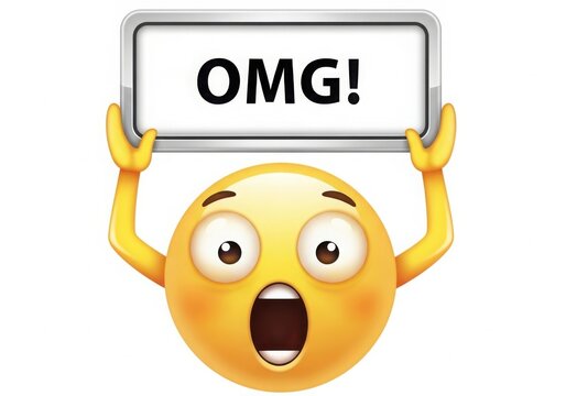 Surprised emoji holding omg sign isolated on white background