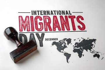 International Migrants Day Stamp With World Map, Awareness of Global Migration and Rights