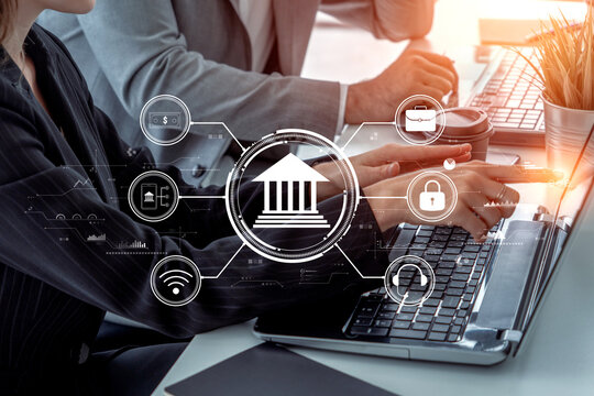 A concept of digital banking and online financial technology (FinTech) services. A central platform for secure transactions, support, and business finance. Motif - Powered by Adobe
